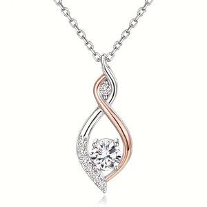 925 Sterling Silver 14K Pink Rose Gold 18" Womens 2ct Diamond Pendant Necklace